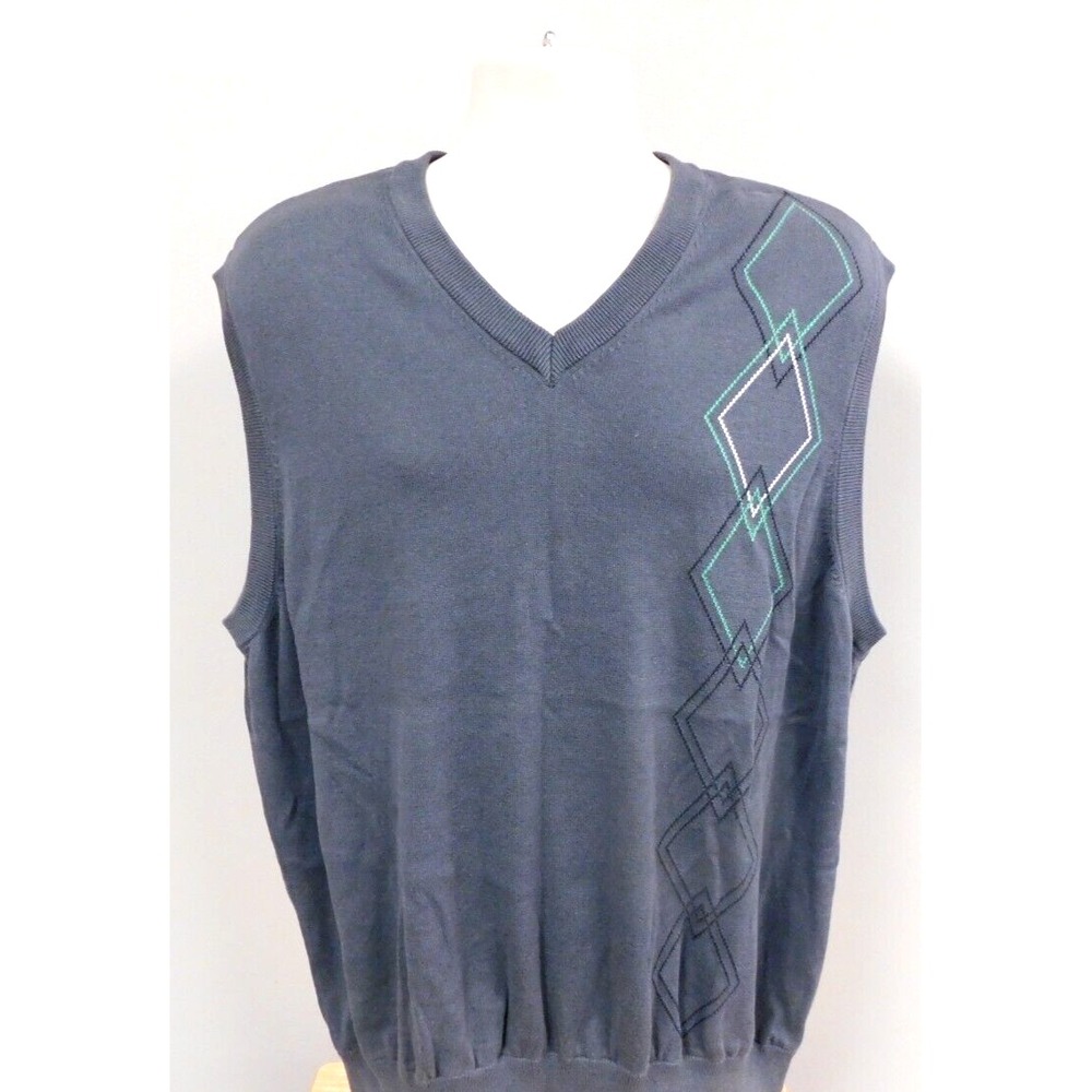 Pebble Beach Cotton Knit Sweater Vest Mens  Gray with Argyle  Size XL